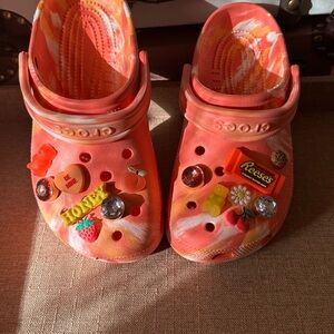 Orange Marble Crocs with Jibbitz